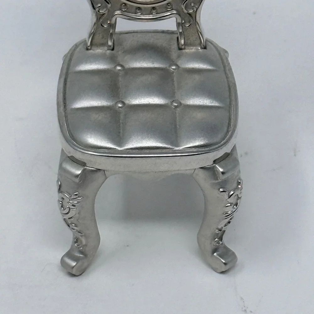 Bulova Miniature Chair Clock Silver Tone Metal Quartz Vintage Collectible Decor
